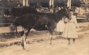 J43/ Interesting RPPC Postcard c1910 Animal Pretty Girl with Horse 287