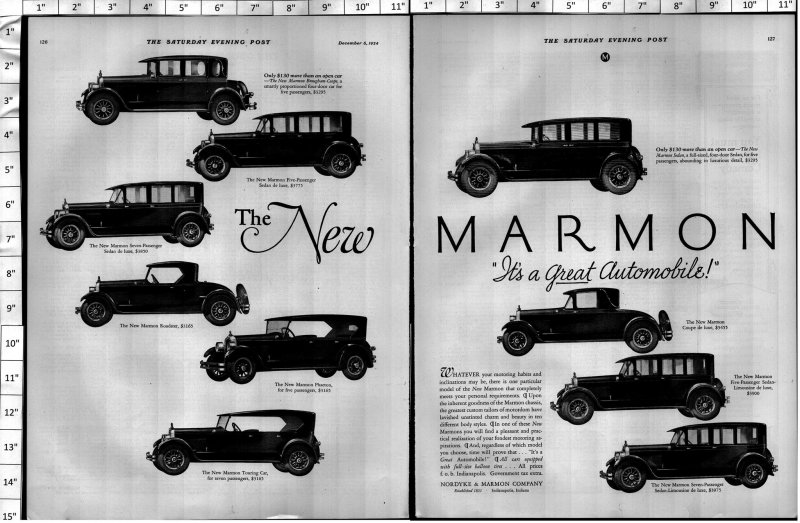 1924 Marmon Automobile Car diff Models Large Vintage Print Ad 4016