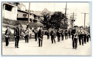 Marching Band Parade Postcard RPPC Photo Scene Street c1910's Unposted Antique