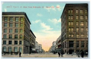 c1910's Fourth St. West From Nebraska Street Bicycle Sioux City IA Postcard