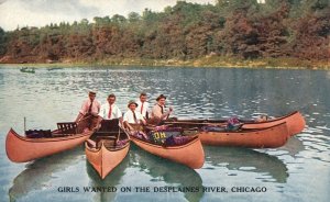 Vintage Postcard 1913 Girls Wanted on the Desplaines River Chicago Illinois ILL