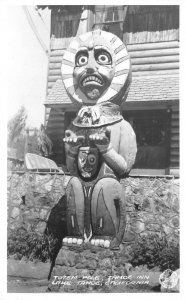 RPPC Totem Pole TAHOE INN Lake Tahoe, CA Frashers c1940s Vintage Photo Postcard