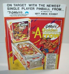 Golden Arrow + Vulcan Pinball FLYER Trade Ad Doubled Sided Art Sheet Vintage