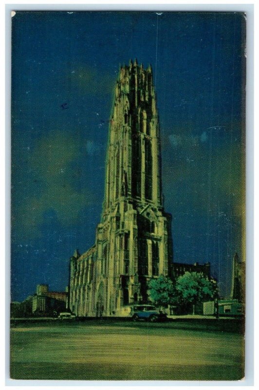 1978 Exterior Riverside Church Night Overlooking Hudson River New York Postcard