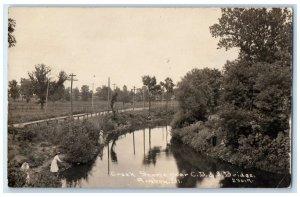 1912 Creek Scene Near C B & L Bridge Amboy Illinois IL RPPC Photo Postcard