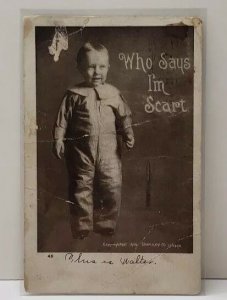1906 RPPC Who Says I'm Scart Little Boy 1908 Mich to Peona ILL Postcard E4