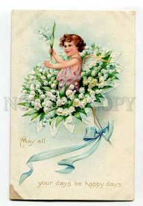 414872 ANGEL in Bouquet UnSign BRUNDAGE vintage TUCK Birthday