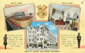 Hotel St Moritz 1947 HOLLYWOOD CALIFORNIA Interior entrance Kropp linen 5085