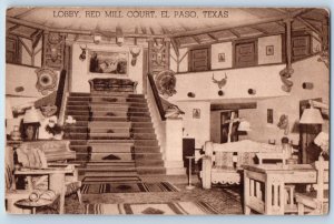 El Paso Texas TX Postcard Lobby Red Mill Court Interior Building c1940 Vintage