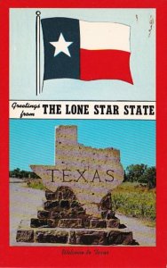 Texas Greetings From The Lone Star State With Flag and Welcome Sign