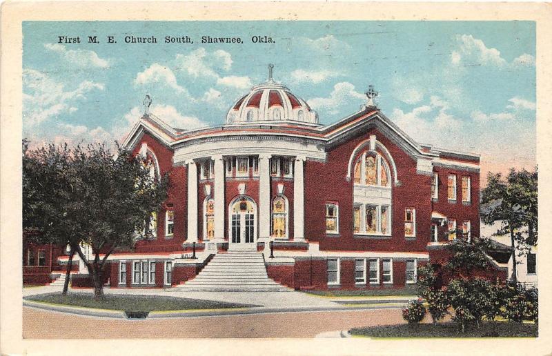 B54/ Shawnee Oklahoma Ok Postcard c1915 First M.E. Church Building