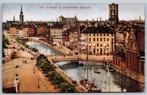 Vtg Street Scene In Copenhagen Denmark City View Canal 1910s Old Postcard