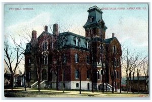 Greeting From Kankakee Illinois IL, Central School Building Antique Postcard