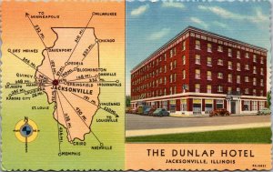 Linen Postcard The Dunlap Hotel in Jacksonville, Illinois~139403