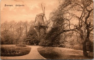 Vtg Bremen Germany Wallpartie mit Windmühle Windmill 1910s Postcard