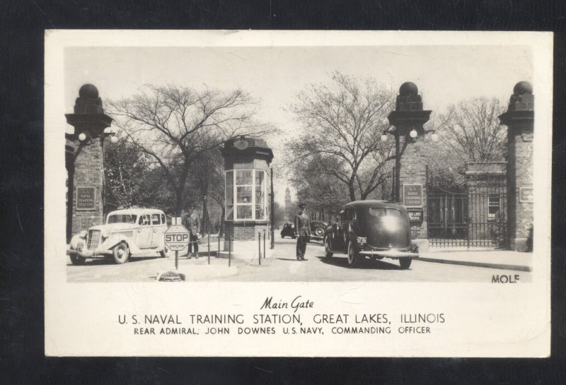 RPPC GREAT LAKES ILLINOIS US NAVY STATION OLD CARS VINTAGE REAL PHOTO POSTCARD