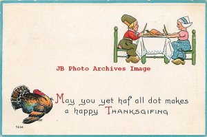 Thanksgiving, Bergman No 7036-1, Dutch Children Sitting at Table with Turkey