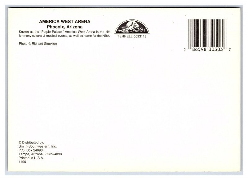 America West Arena Phoenix Arizona Postcard Continental Aerial Night View Card