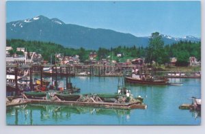 Fishing Boats, Inner Harbor, Wrangell, Alaska, Vintage Chrome Postcard