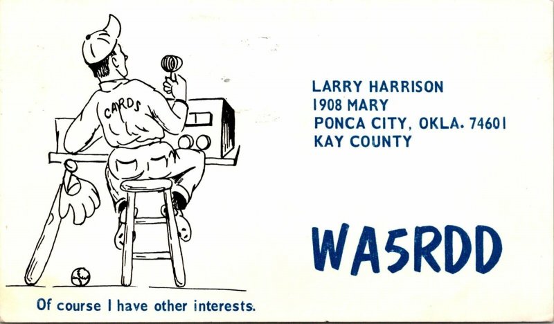 VINTAGE POSTCARD HAM RADIO CALLING CARD WA5RDD FROM PONKA CITY OKLAHOMA 1968