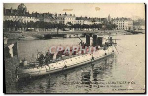 Old Postcard Boat War Chalon sur Saone Building Schneider & Co. 2nd Class Des...