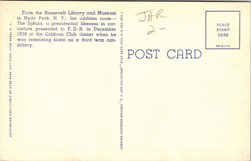 Roosevelt Library Museum Hyde Park NY New York Sphinx Postcard Linen UNP VTG 