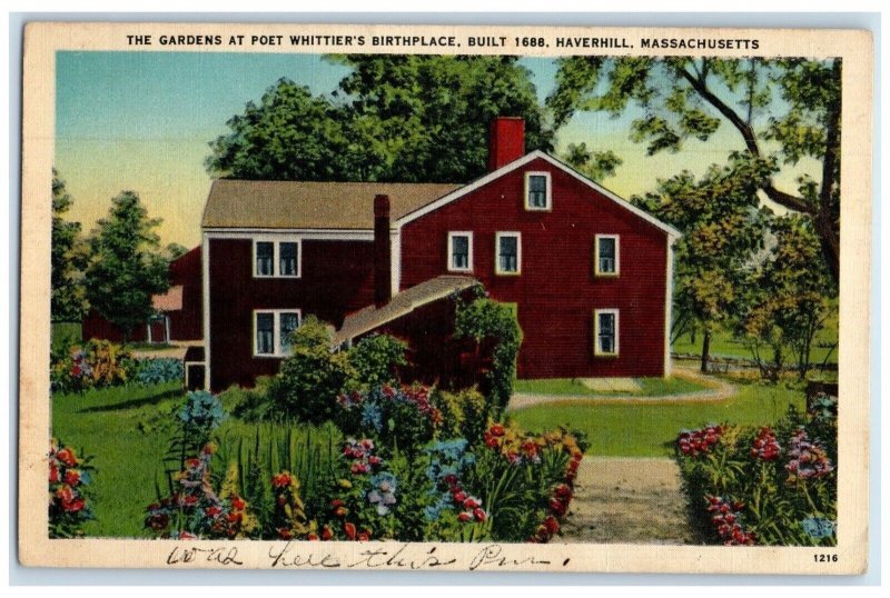 c1940 Gardens Poet Whittier Birthplace Haverhill Massachusetts Vintage Postcard