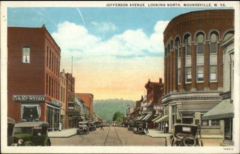 Moundsville WV Jefferson Ave c1920 Postcard