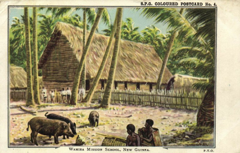 PC CPA PAPUA NEW GUINEA, WAMIRA MISSION SCHOOL, Vintage Postcard (b19742)