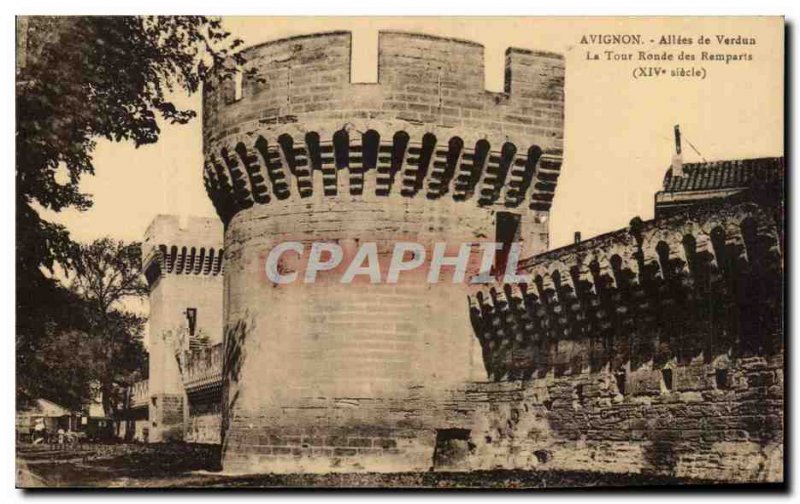 Old Postcard Avignon Allees Verdun The Round Tower Ramparts