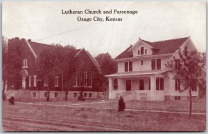 Lutheran Church and Parsonage Osage City Kansas KS Parish Postcard