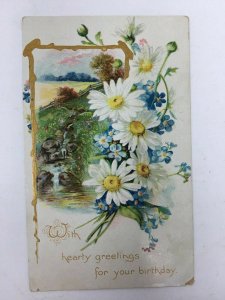 Raphael Tuck Birthday Postcard Embossed Daisy Flowers