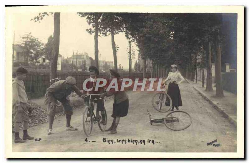 Postcard Old Bike Cycle Cycling Women Children