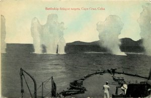 Postcard US  Battleship Firing at Targets Cape Cruz Cuba Spanish American War 