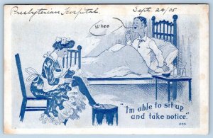 1908 MAN IN HOSPITAL SEXY NURSE MAID SIT UP TAKE NOTICE to ELM GROVE WV POSTCARD