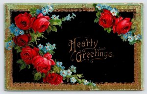 Hearty Greetings Roses Flowers Floral with Glossy Finish Postcard