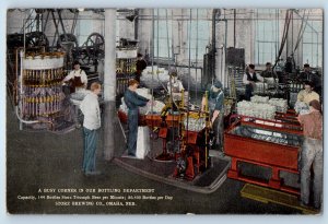 1910 Omaha Nebraska Postcard Busy Corner Bottling Department Factory Building