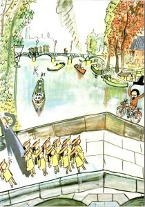 Children's Book Illustration MADELINE Girls~Miss Clavel~Seine River 4X6 POSTCARD