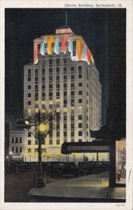 Illinois Springfield The Illinois Building At Night 1942 Curteich