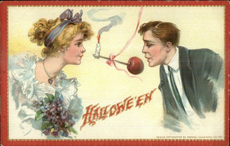 Halloween Pretty Woman Handsome Man Play Game TUCK - Brundage? Postcard