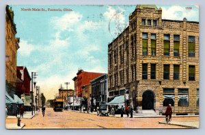 J97/ Fostoria Ohio Postcard c1910 North Main Street Stores Trolley  362