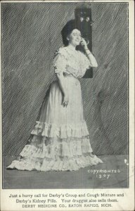 Eaton Rapids MI Derby Medcine Co Woman on telephone Advertising 1907 PC