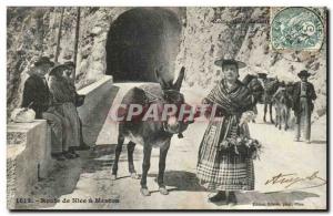 Postcard Old Road Nice Menton (ass donkey mule)