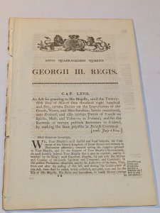 1804 British Parliamentary Act on Irish Excise Duties George III Era