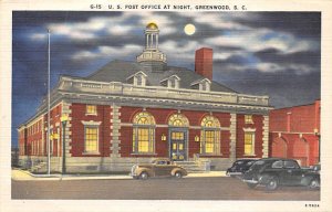 US Post Office at night Greenwood, South Carolina  