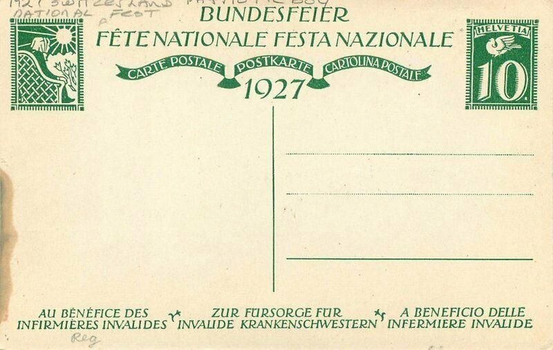 Switzerland 1927 Patriotic Boy National Fest Artist impression Postcard 21-13433
