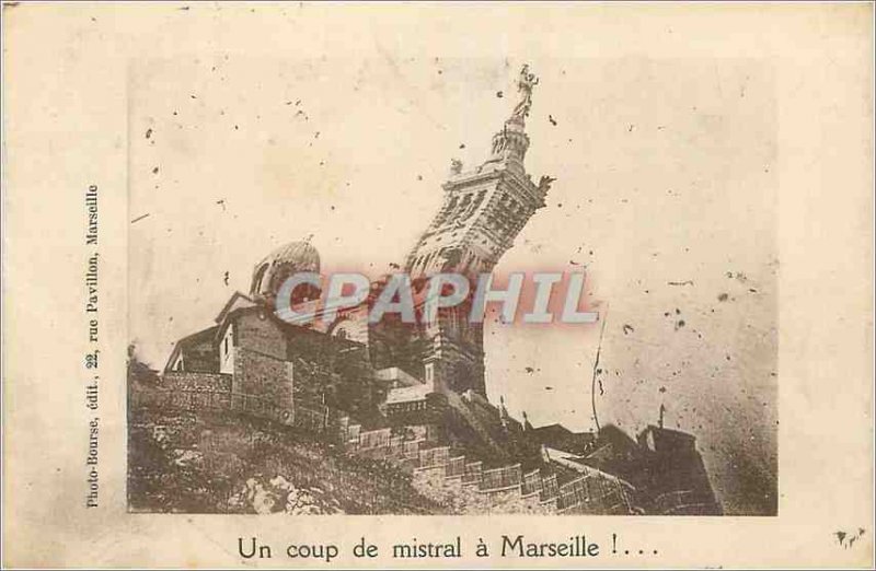 Old Postcard Un Coup de Mistral in Marseille