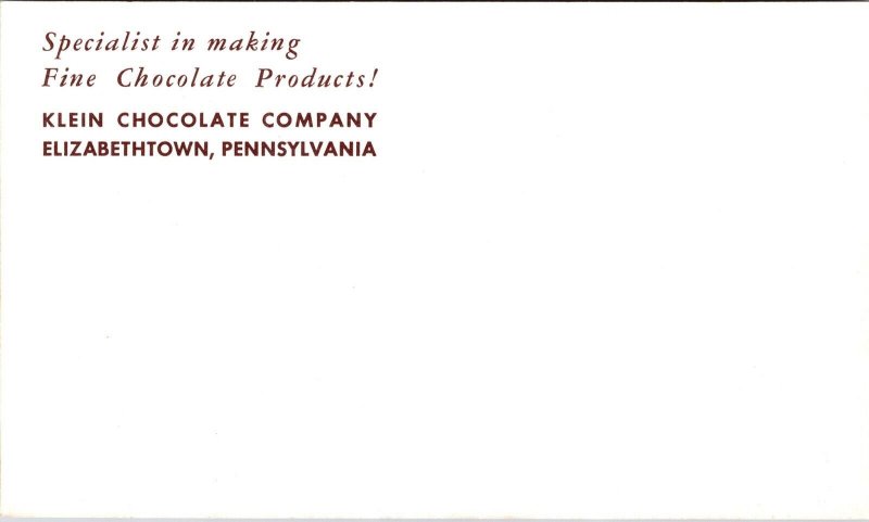 Postcard Klein Chocolate Company in Elizabethtown, Pennsylvania 