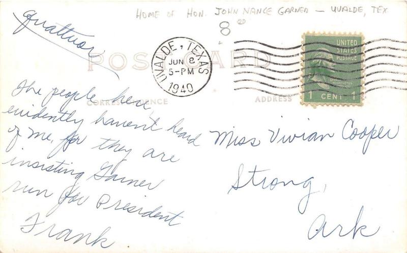 D35/ Uvalde Texas Tx Real Photo RPPC Postcard 1940 John Nance Garner Home