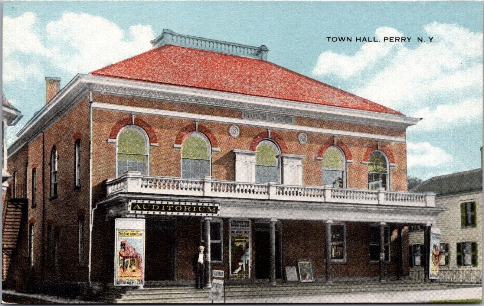 Postcard Town Hall, Auditorium in Perry, New York United States New York Other, Postcard